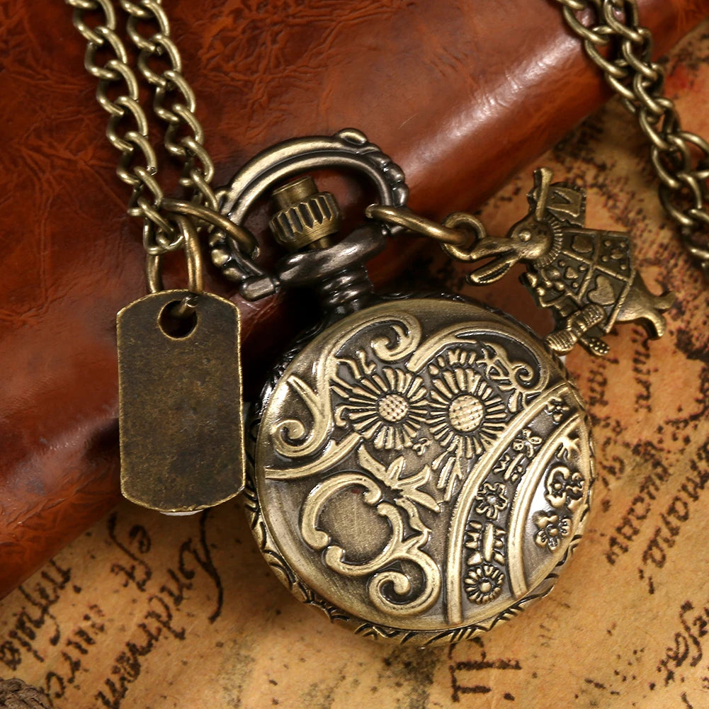 Vintage Quartz Lovely Rabbit Bronze Pocket Watch