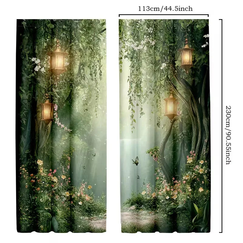 2 Pcs Psychedelic Forest print curtains