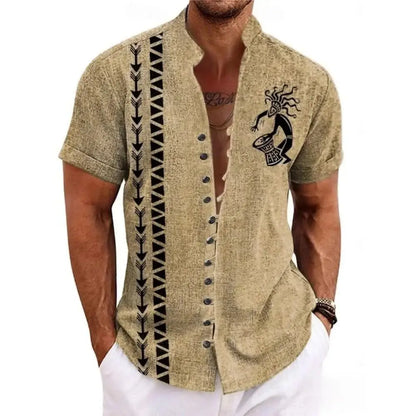 Men's Linen Short-Sleeved Shirt Ethnic Totem Print
