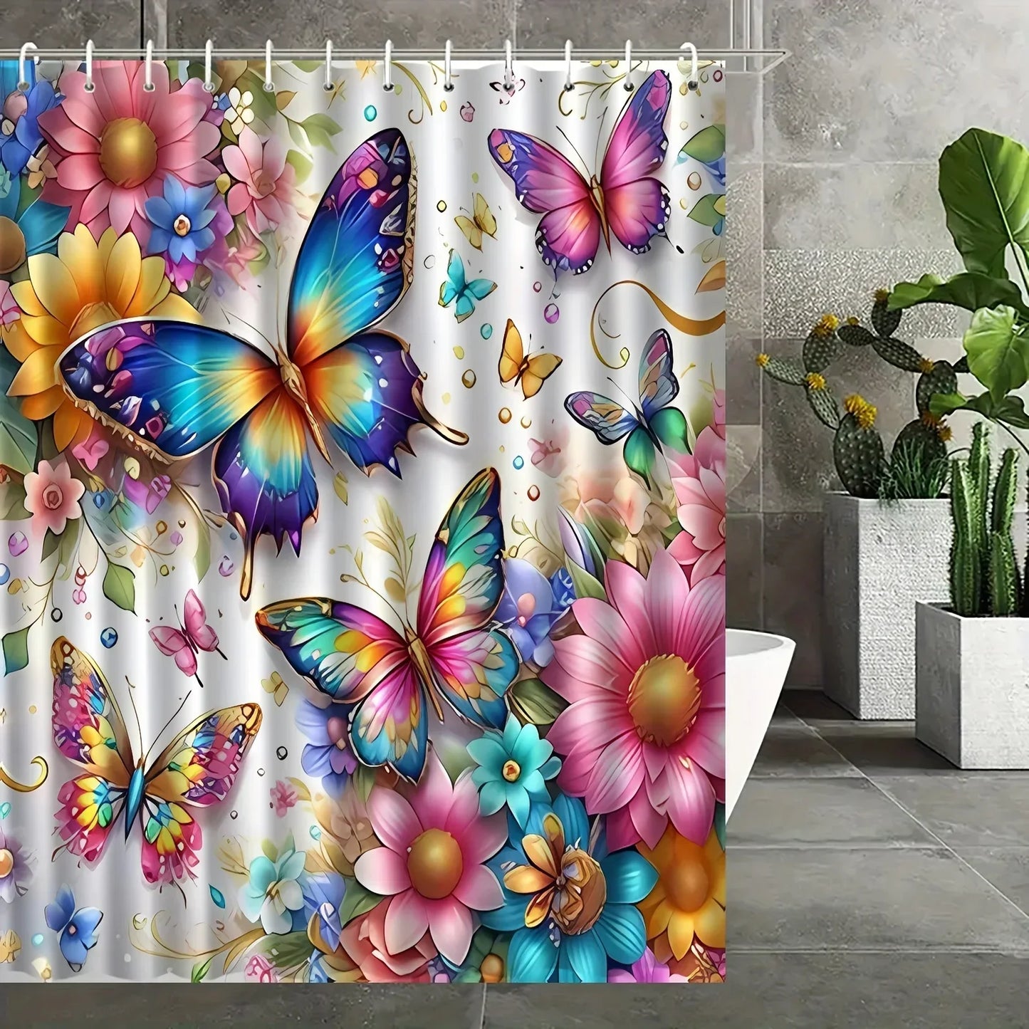 Butterfly print shower curtain