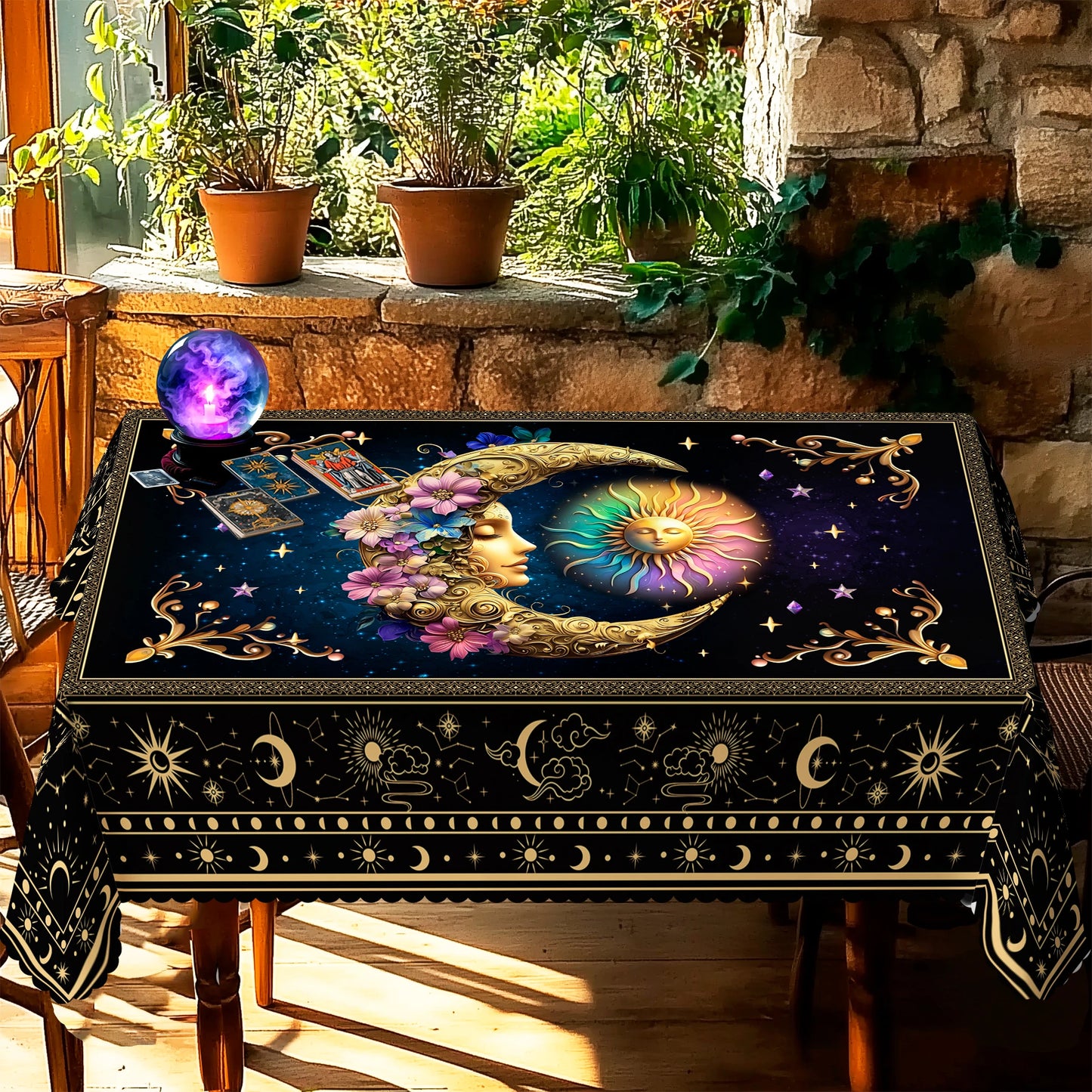 Bohemian Style Polyester Tablecloth + 4 Self-Adhesive Stickers