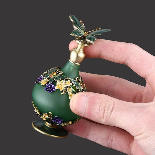 Vintage Perfume Glass Bottle Butterfly Cap