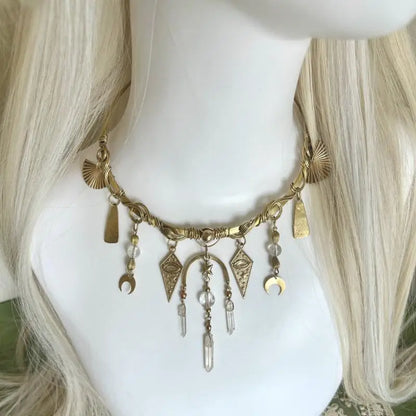 Vintage Glamorous  Red Crystal Moon Pendant Necklace