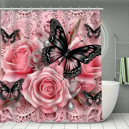 Butterfly print shower curtain