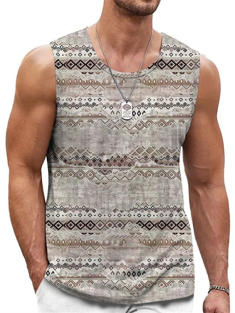 Retro Ethnic Graphic Men's Tank Tops