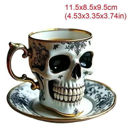 Skull Printed Resin Coffee Cups and Saucers