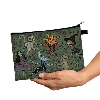 Forest Night Makeup Bag Whimsical Witch Cat and Moon Design