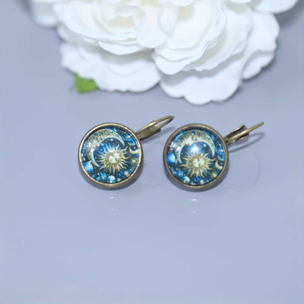 Golden Sun And Moon Retro Earrings