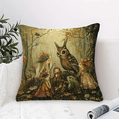 Enchanted Forest Folk Art Pillow Cover