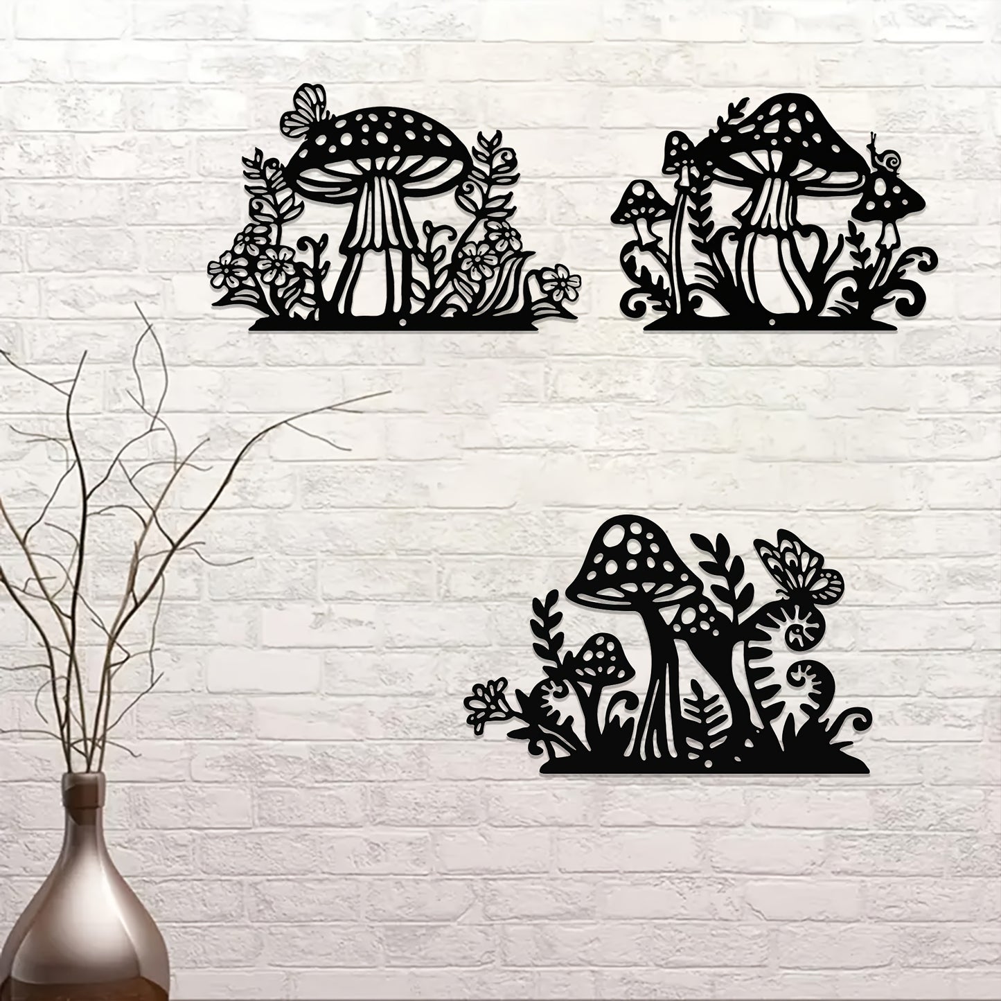3pc Iron Mushroom Wall Art