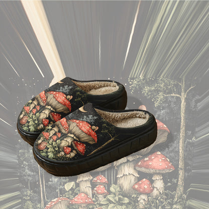 Plush Slippers - Moonlit Mushroom Forest Design