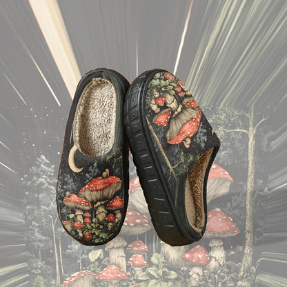 Plush Slippers - Moonlit Mushroom Forest Design