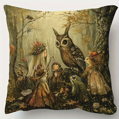 Enchanted Forest Folk Art Pillow Cover