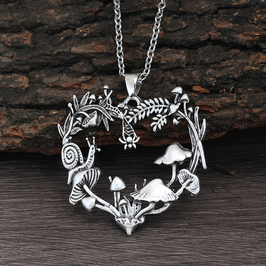 2pc Mushroom Necklace Vintage Silvery Chain