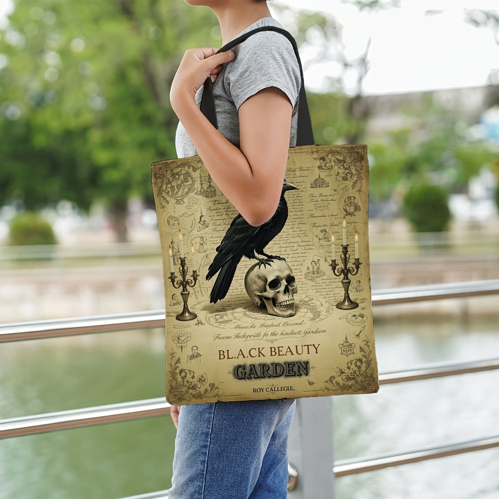 Gothic Raven Skull Tote Bag Large Capacity