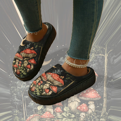 Plush Slippers - Moonlit Mushroom Forest Design