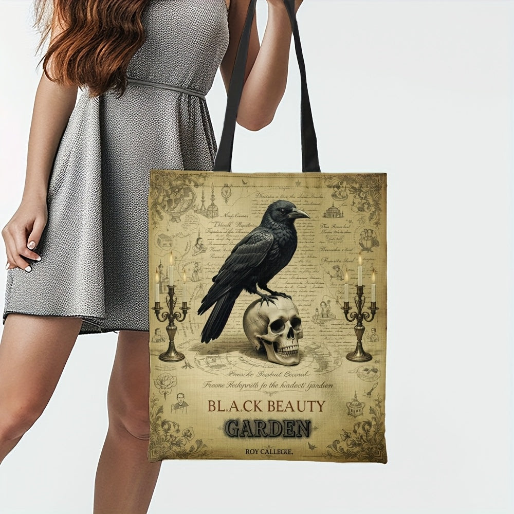 Gothic Raven Skull Tote Bag Large Capacity