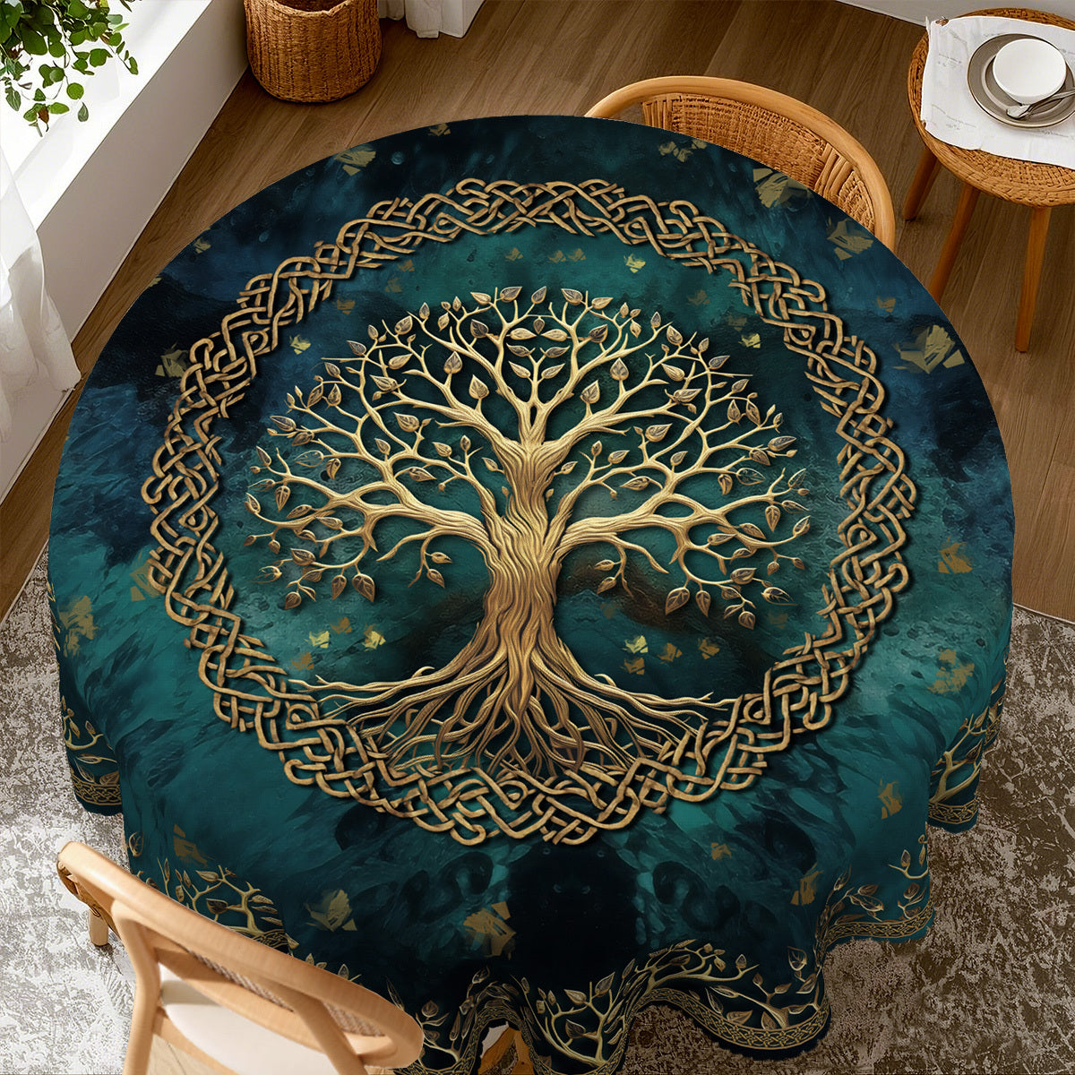 Deep Teal Tree of Life Tablecloth