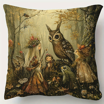 Enchanted Forest Folk Art Pillow Cover