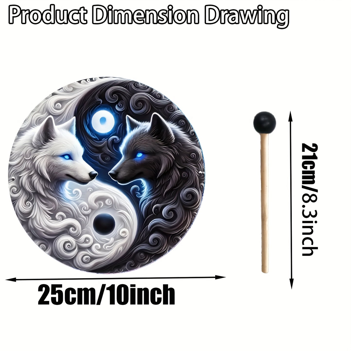 Yin Yang Wolf Drum with a Handle