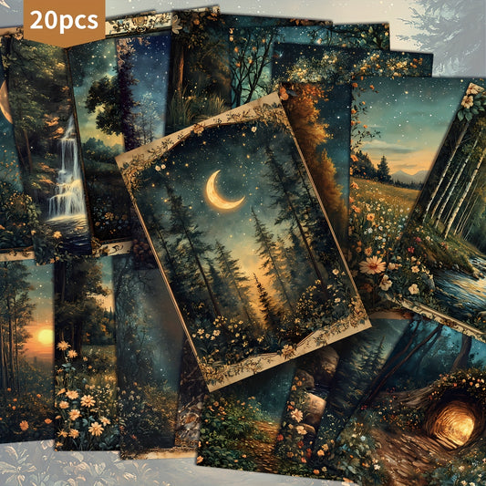 Vintage Golden Moon Forest Night Paper Postcards